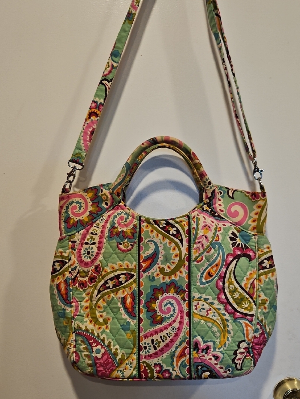 Vera Bradley Quilted Paisley Shoulder Bag in Mint, Pink & Yellow
